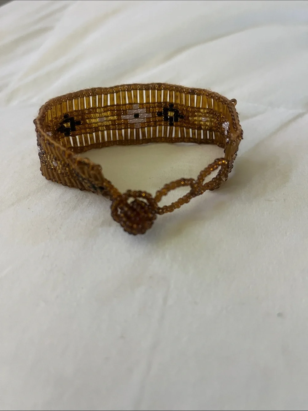 Beaded Brown Bracelet with Geometric Accent